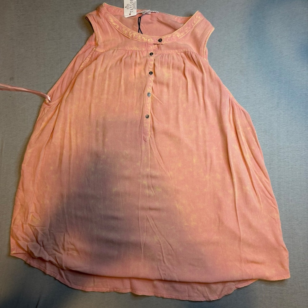 Nwt Loveriche Blush Pink Acid Wash Sleeveless Henley Top Rayon Blouse  Small